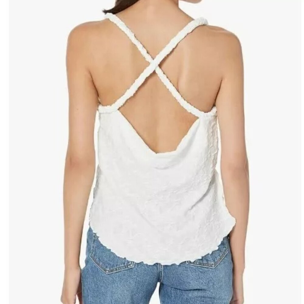 Free People Tank Top Size XL White Crossback Textured Sleeveless MyKonos NWT